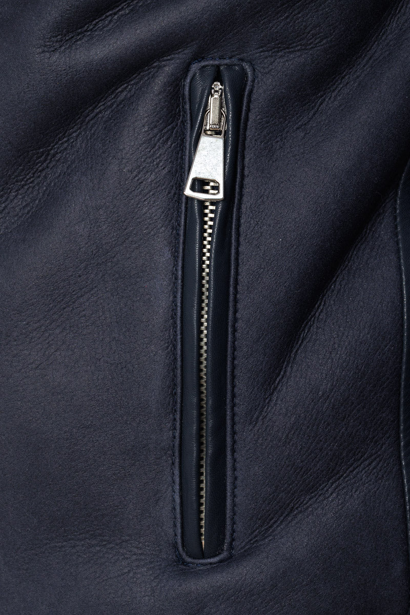 Bomber montone uomo con zip Polo Shearling blu