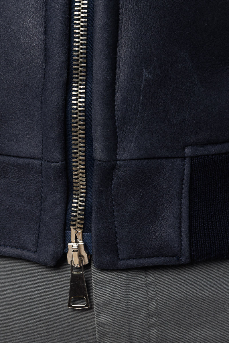 Bomber montone uomo con zip Polo Shearling blu