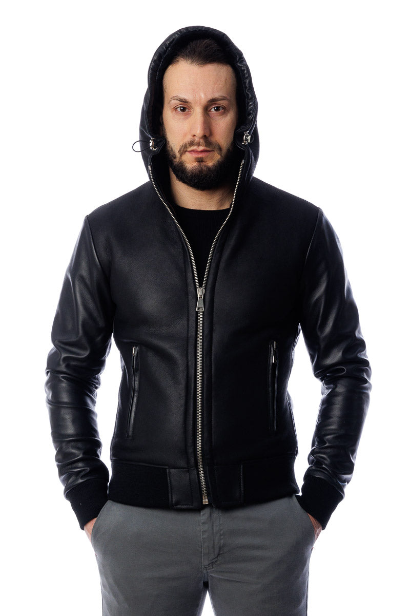 Bomber in vera pelle uomo con zip Polo Shearling nero