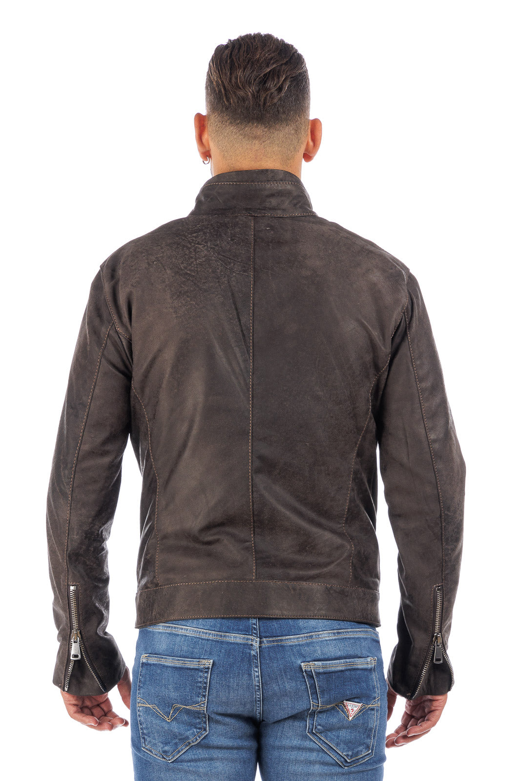 Giacca in vera pelle naturale uomo con zip Reese