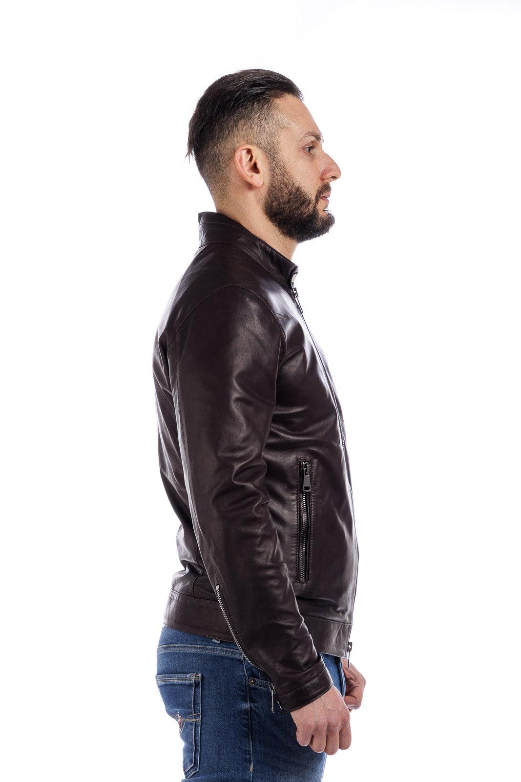 Giacca in vera pelle uomo con zip Reese testa di moro