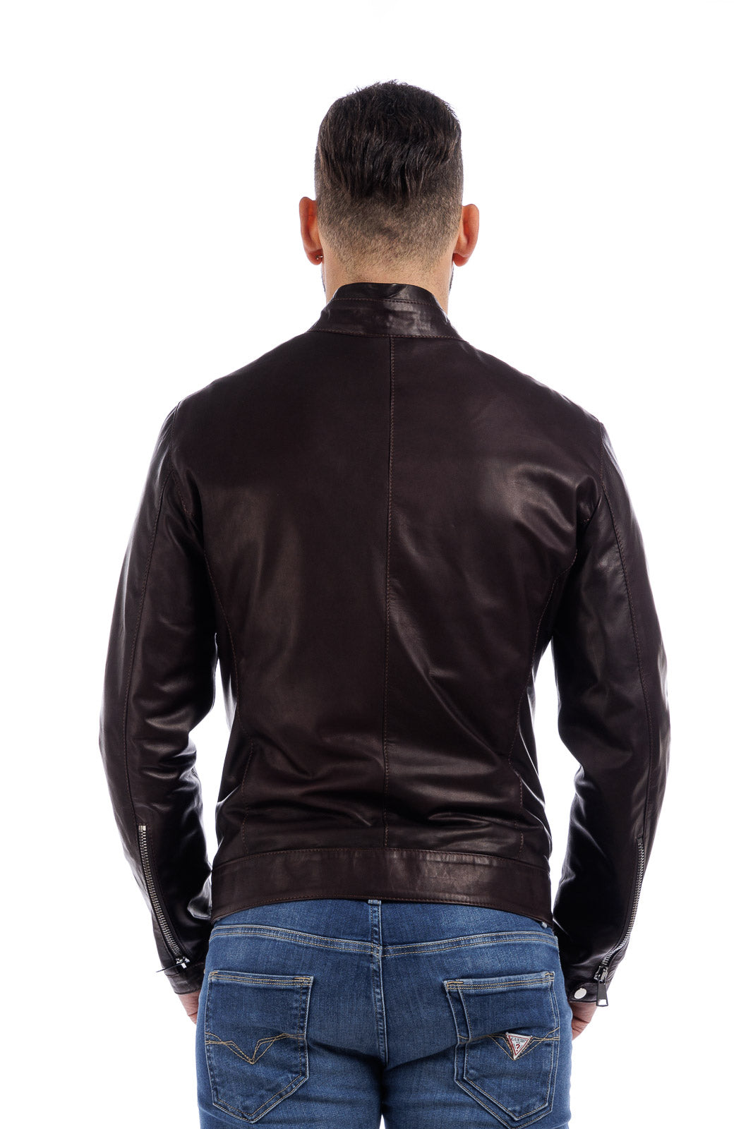 Giacca in vera pelle uomo con zip Reese testa di moro