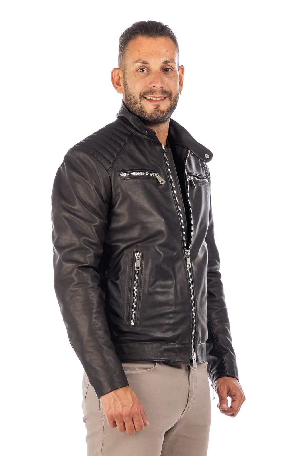 Giacca in vera pelle uomo nero STORM
