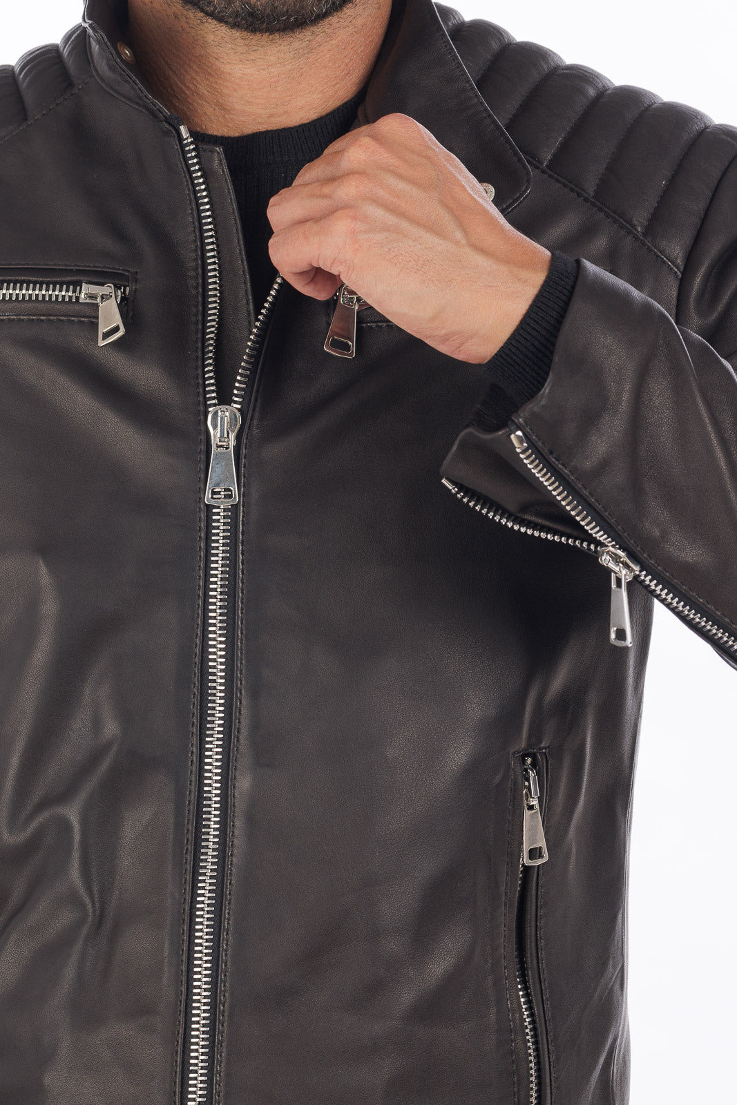 Giacca in vera pelle uomo nero STORM