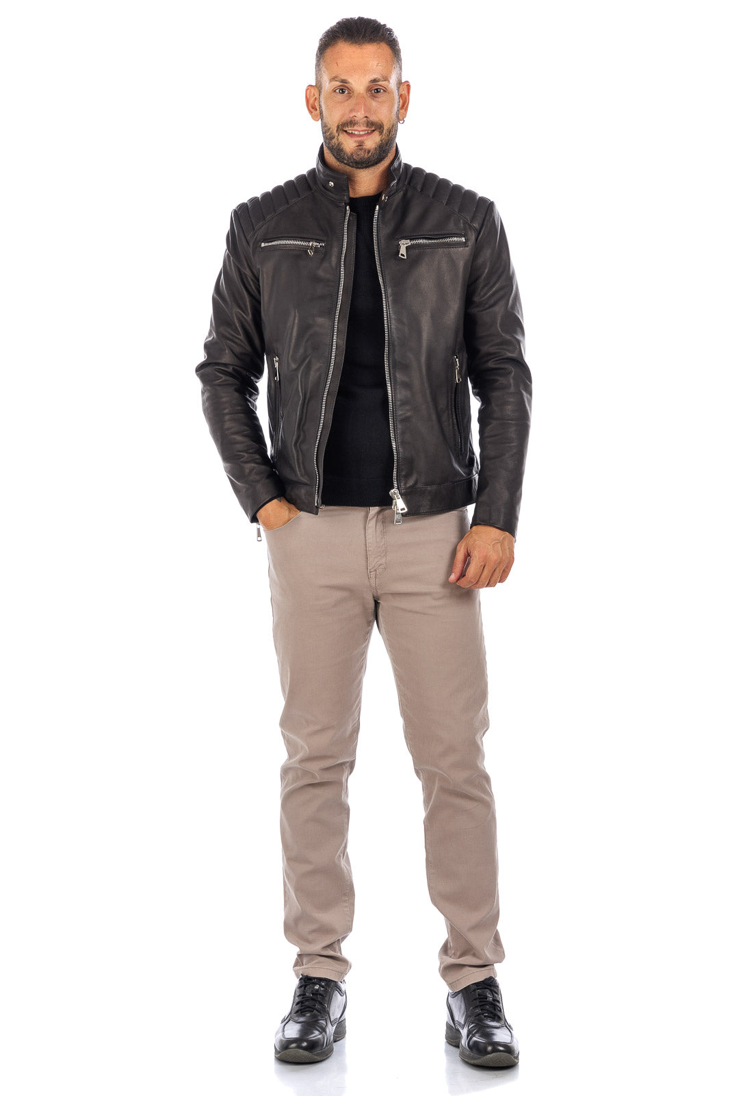 Giacca in vera pelle uomo nero STORM