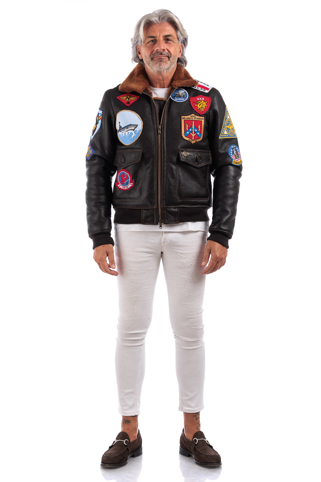 Giacca interamente in montone con zip uomo TOP GUN