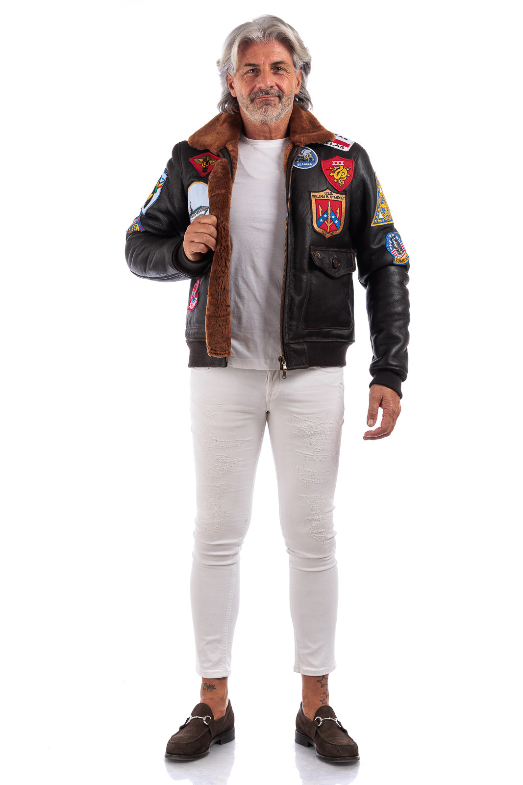 Giacca interamente in montone con zip uomo TOP GUN
