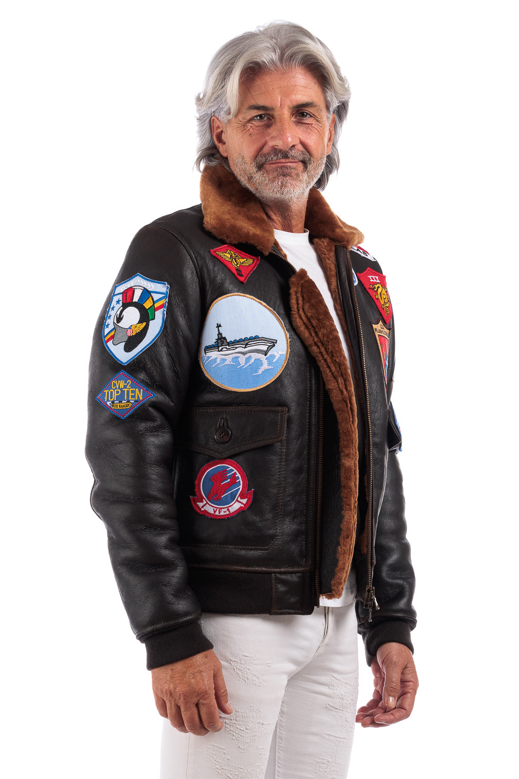 Giacca interamente in montone con zip uomo TOP GUN