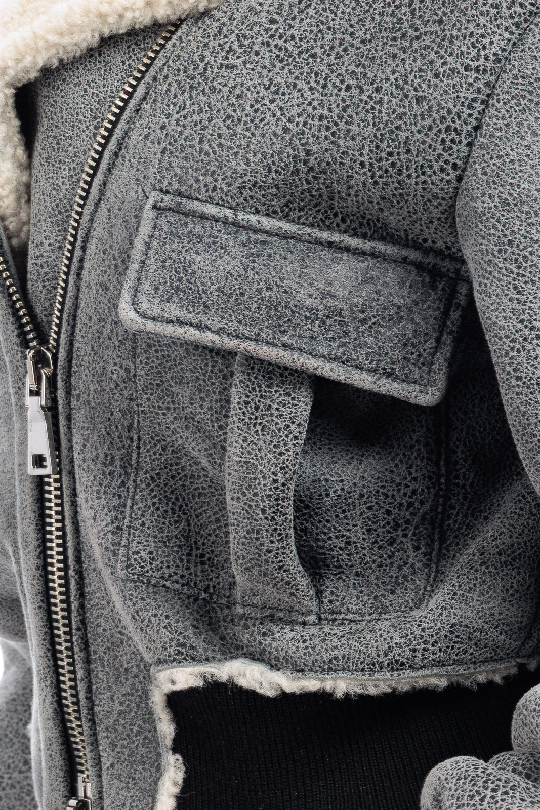 Giacca interamente in montone nero/bianco scratch da donna con zip - linea OVER