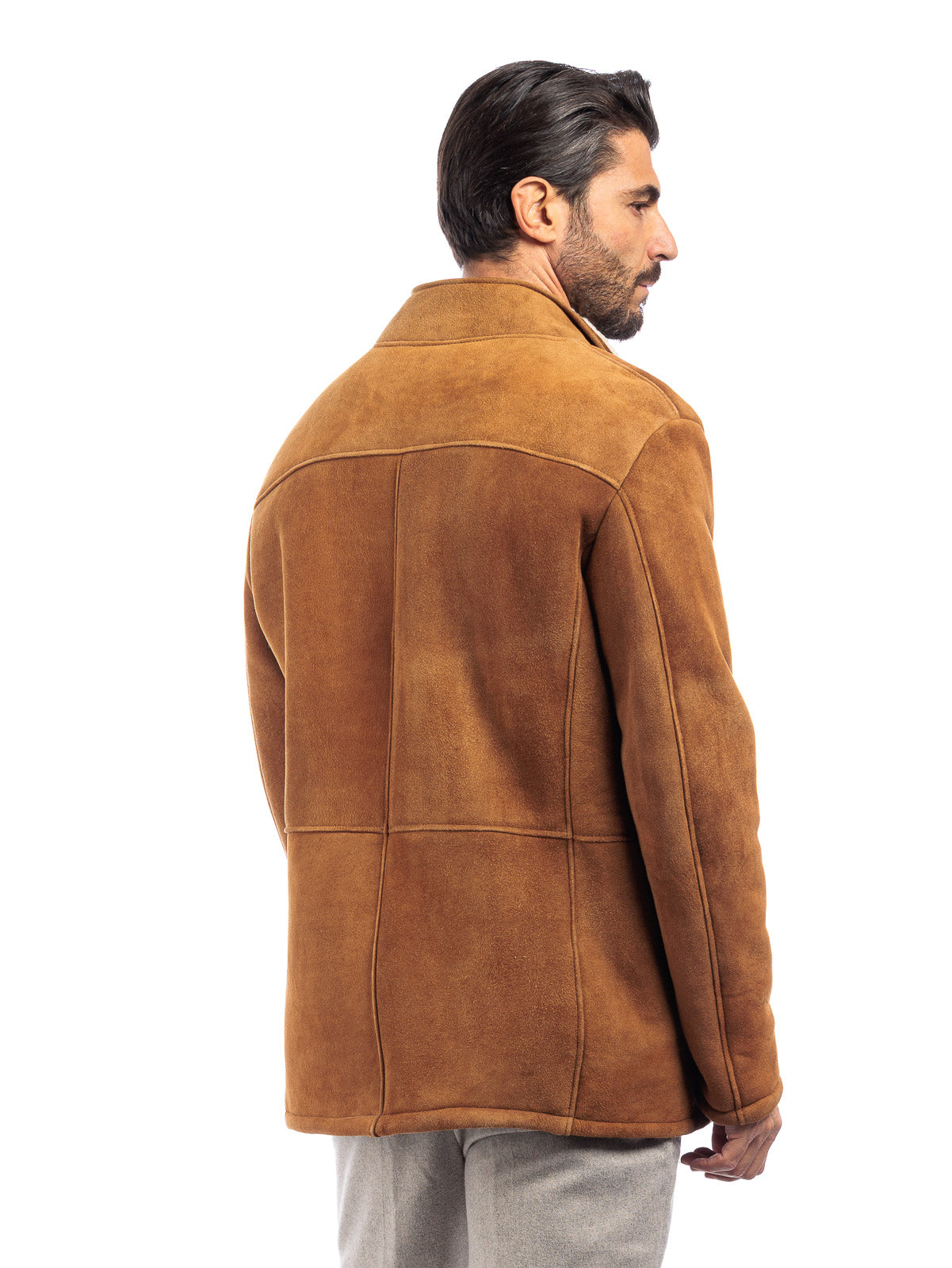 Giacca interamente in montone whisky con bottoni - linea OVER
