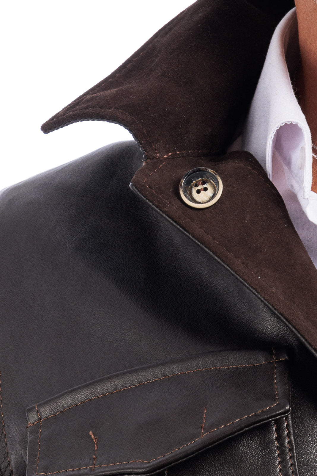 Giacca sahariana double face in pelle e camoscio idrorepellente uomo testa di moro