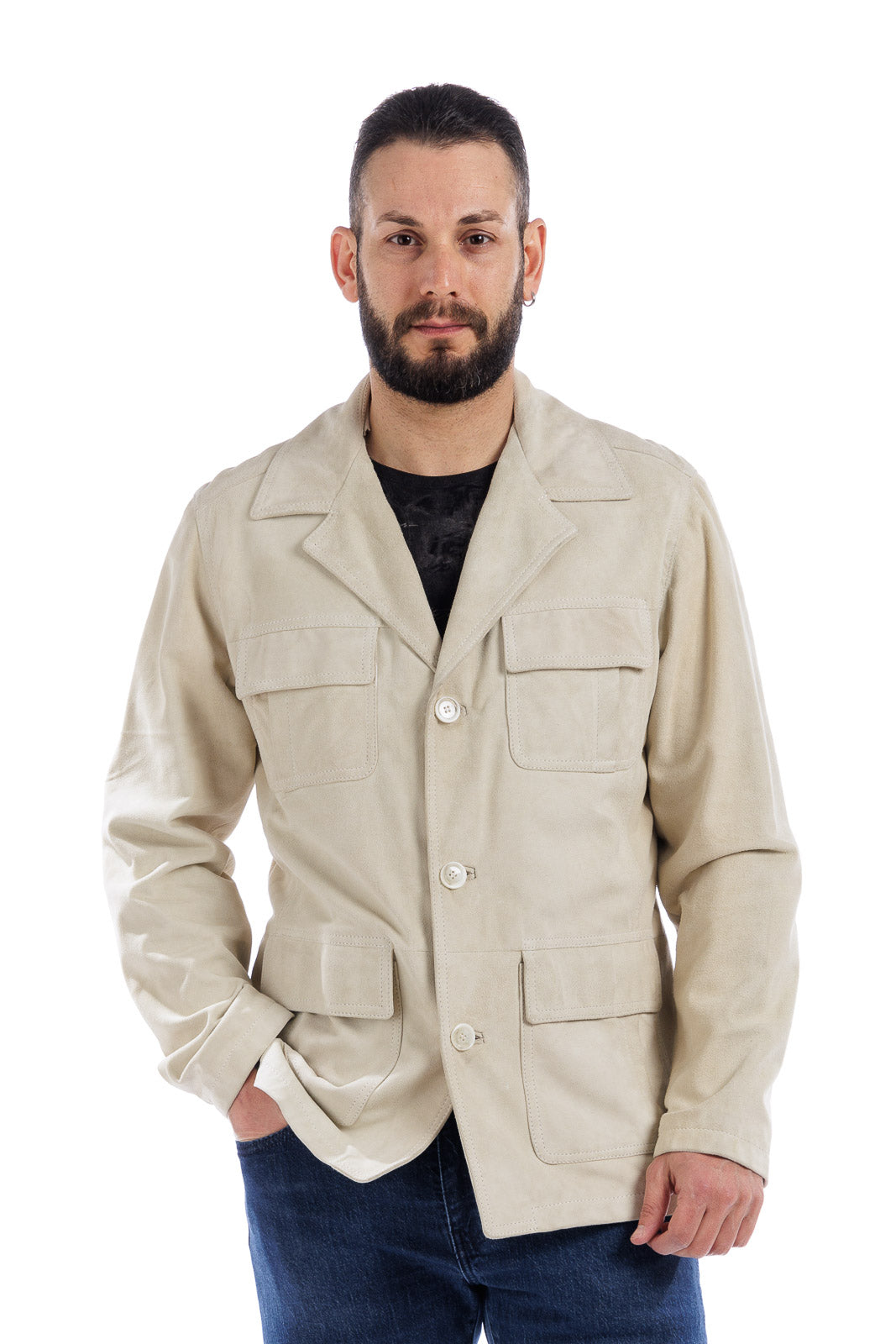 Giacca sahariana in camoscio uomo ghiaccio