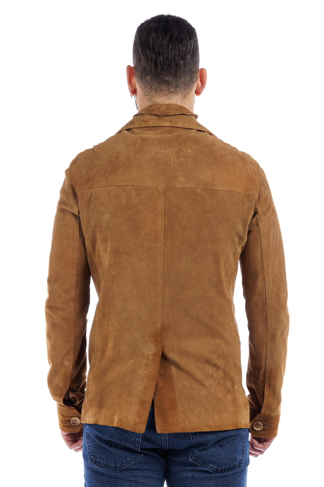 Giacca sahariana in camoscio uomo tabacco