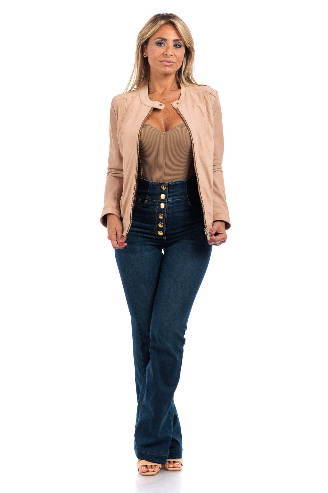 Giacca salmone in camoscio di renna donna con zip PIT 2