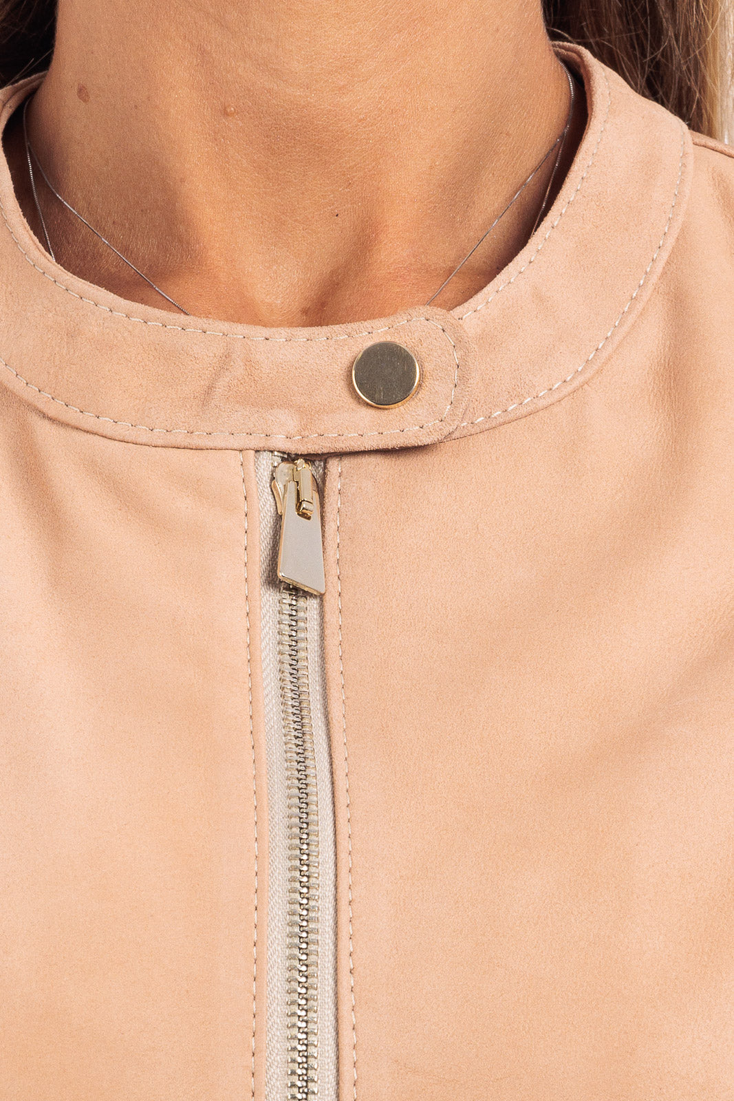 Giacca salmone in camoscio di renna donna con zip PIT