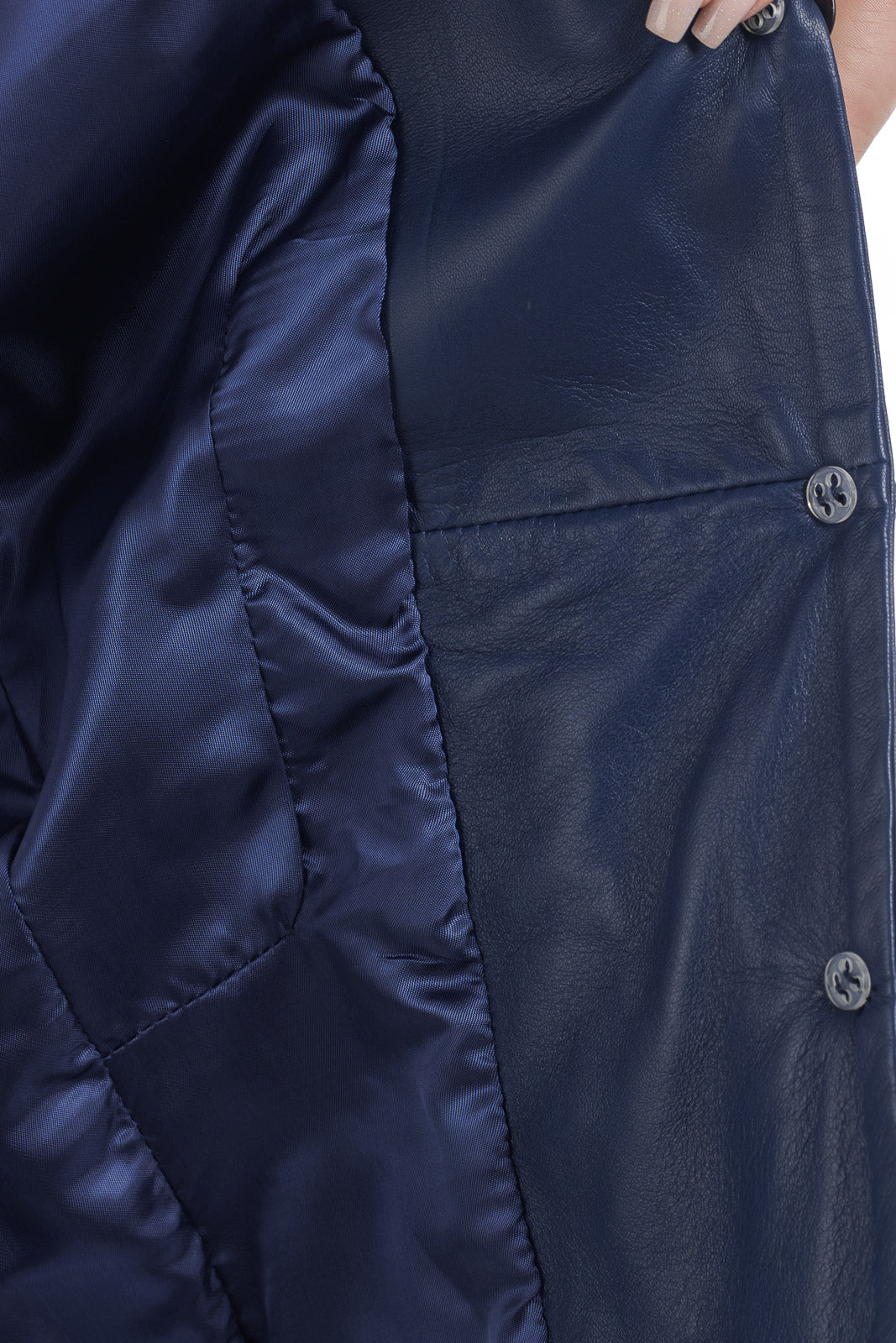 Giacca smanicato in pelle donna blu