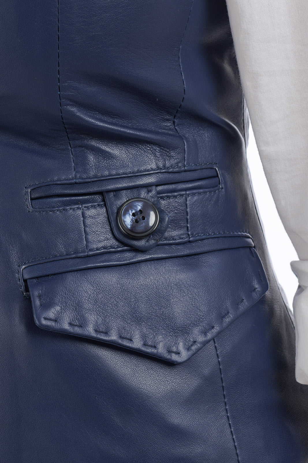 Giacca smanicato in pelle donna blu