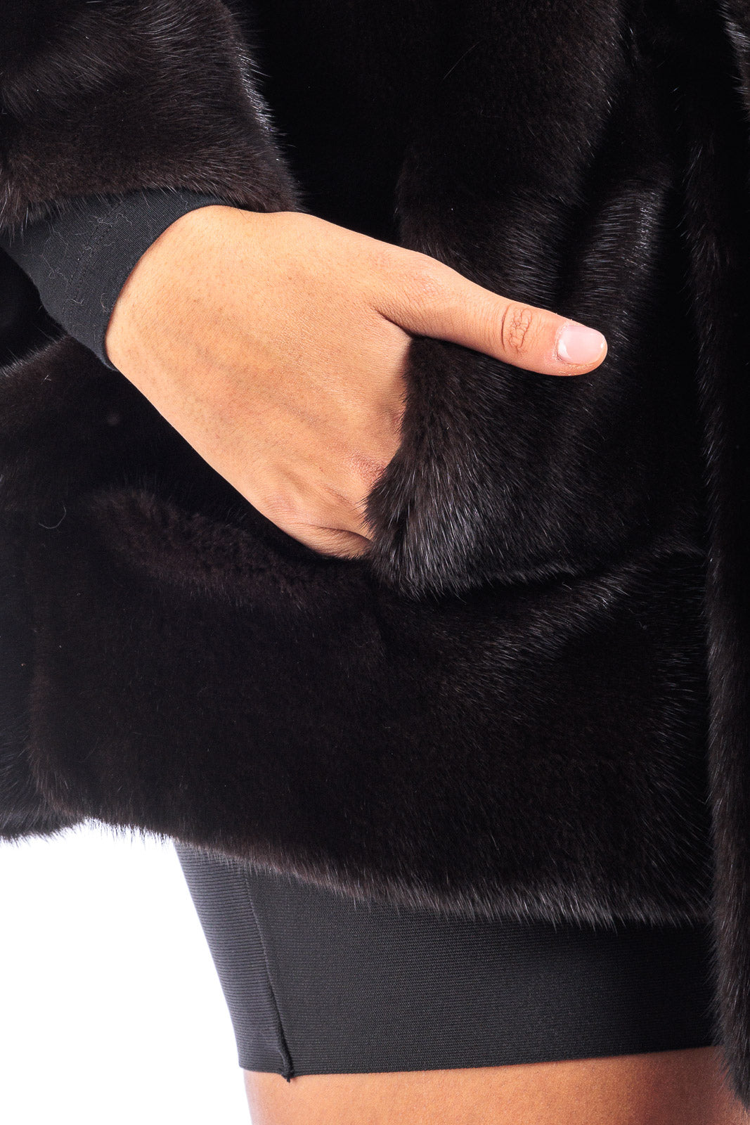 Cappotto di pelliccia di visone blackglama lungo con cappuccio