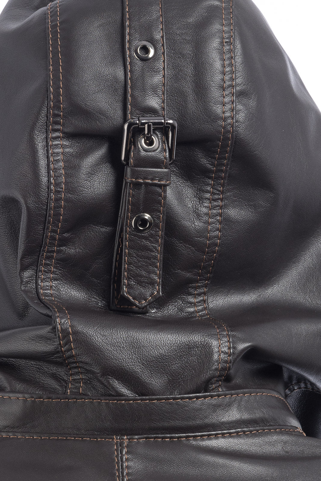 Parka uomo in vera pelle con zip testa di moro