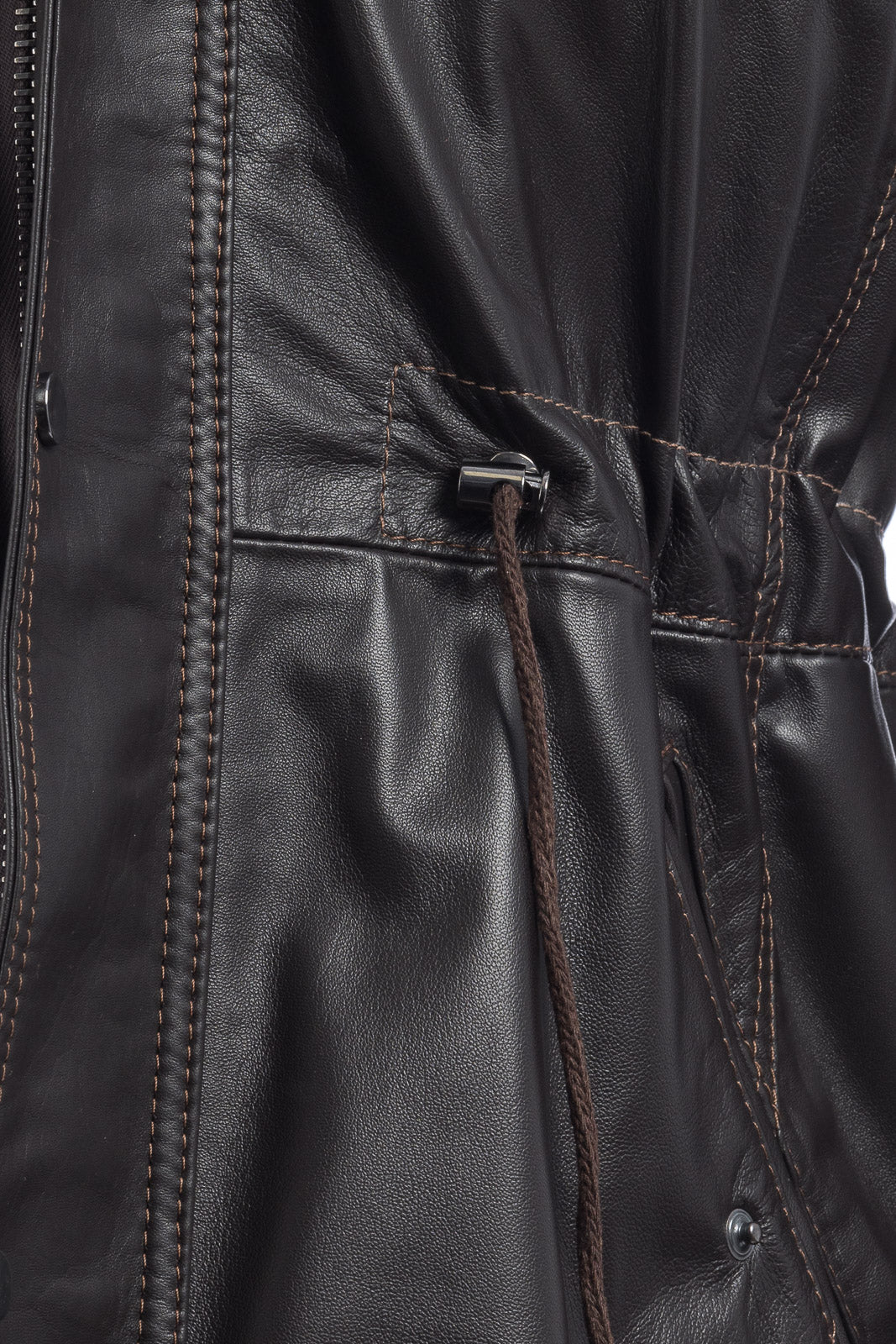 Parka uomo in vera pelle con zip testa di moro