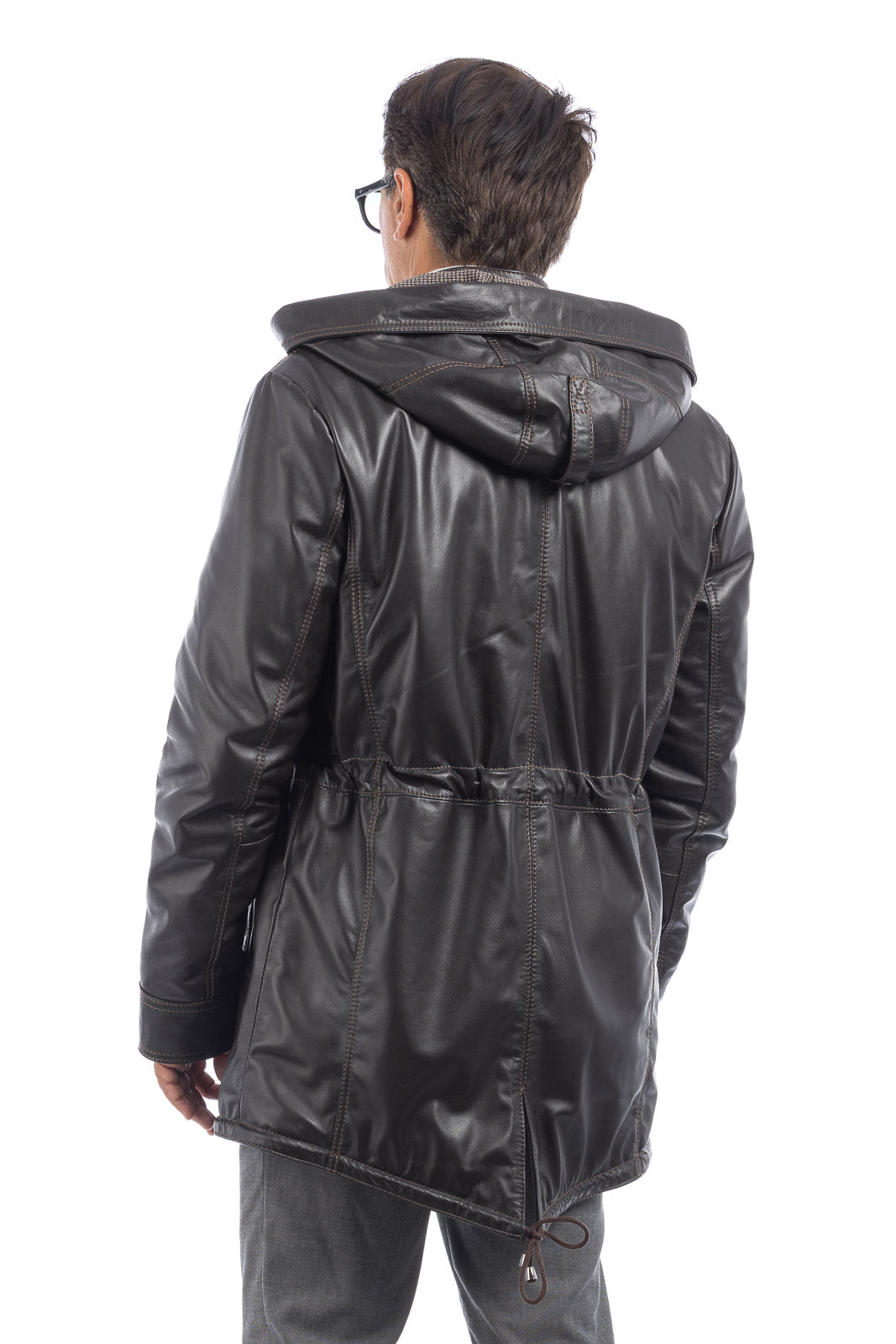 Parka uomo in vera pelle con zip testa di moro