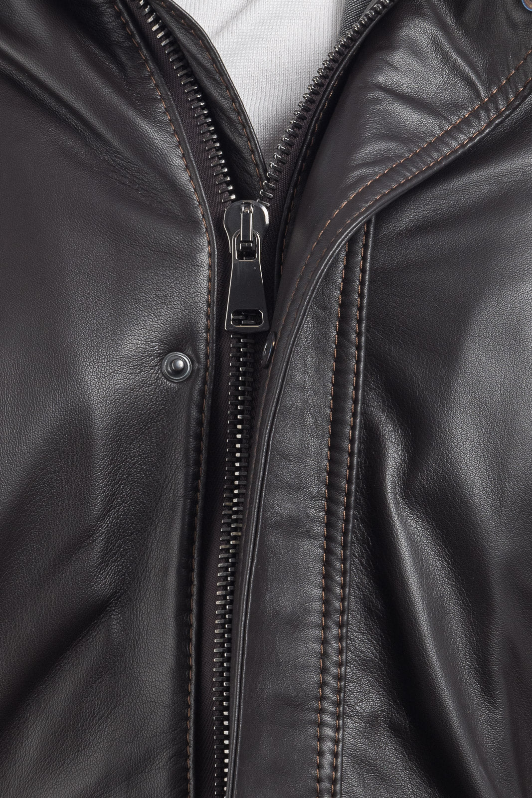 Parka uomo in vera pelle con zip testa di moro