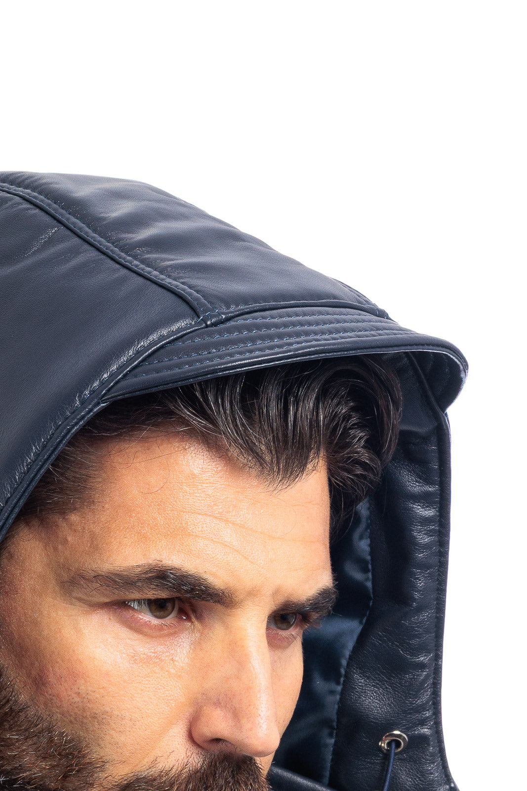 Piumino in vera pelle uomo con zip blu
