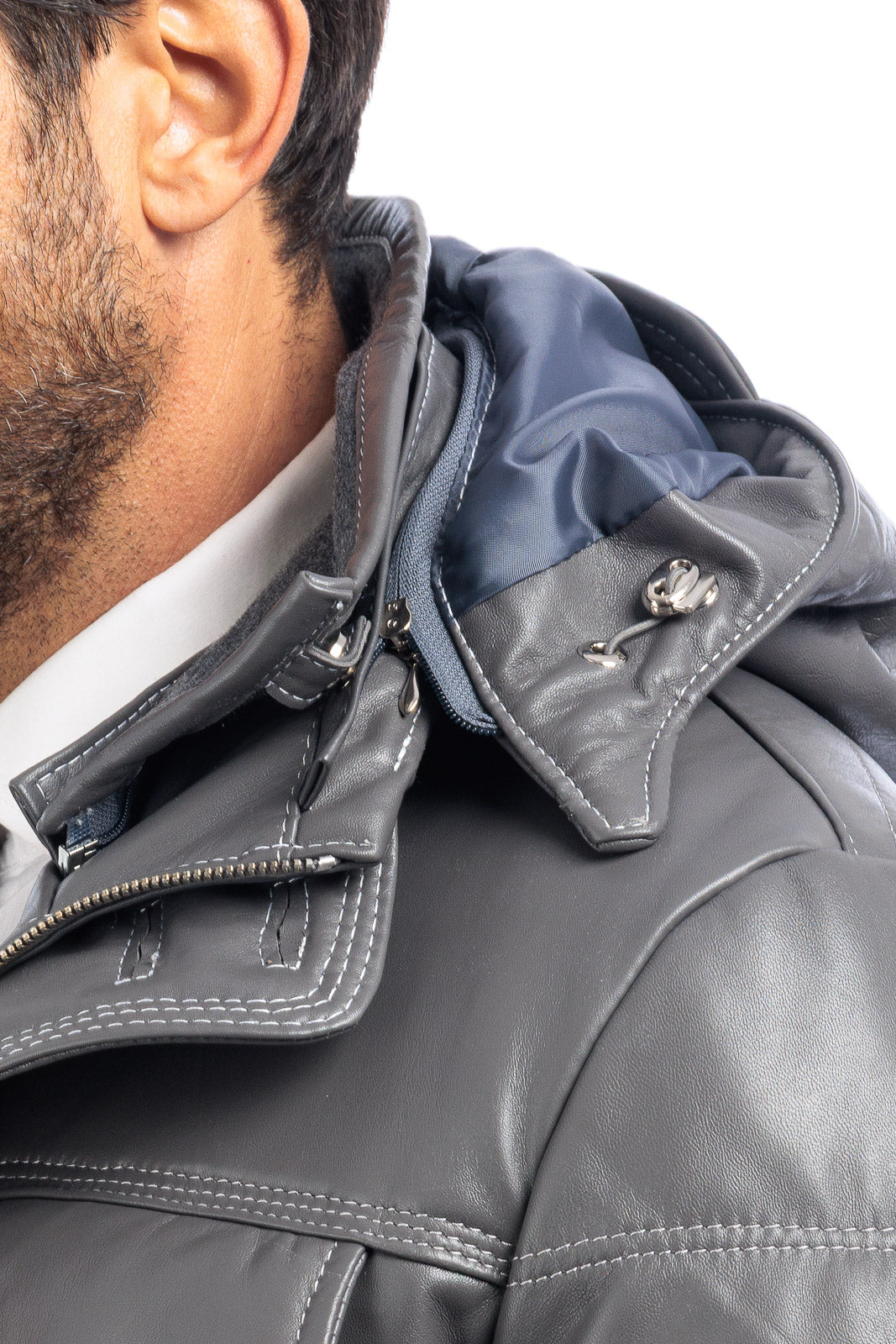 Piumino in vera pelle uomo con zip grigio