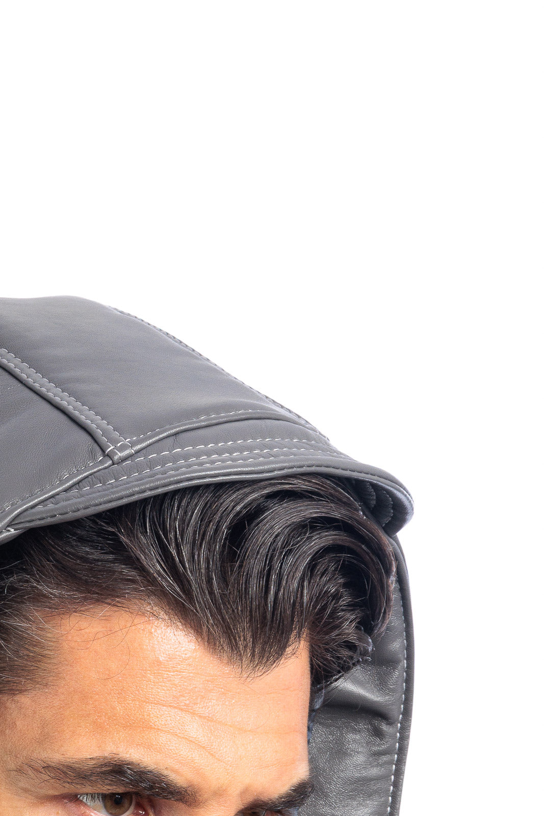 Piumino in vera pelle uomo con zip grigio