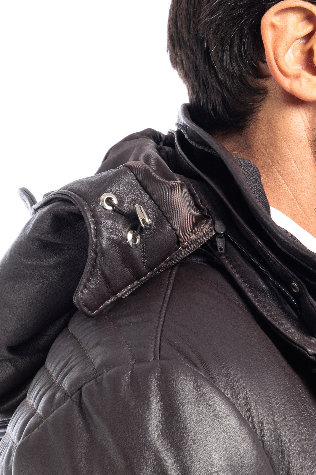 Piumino in vera pelle uomo con zip marrone