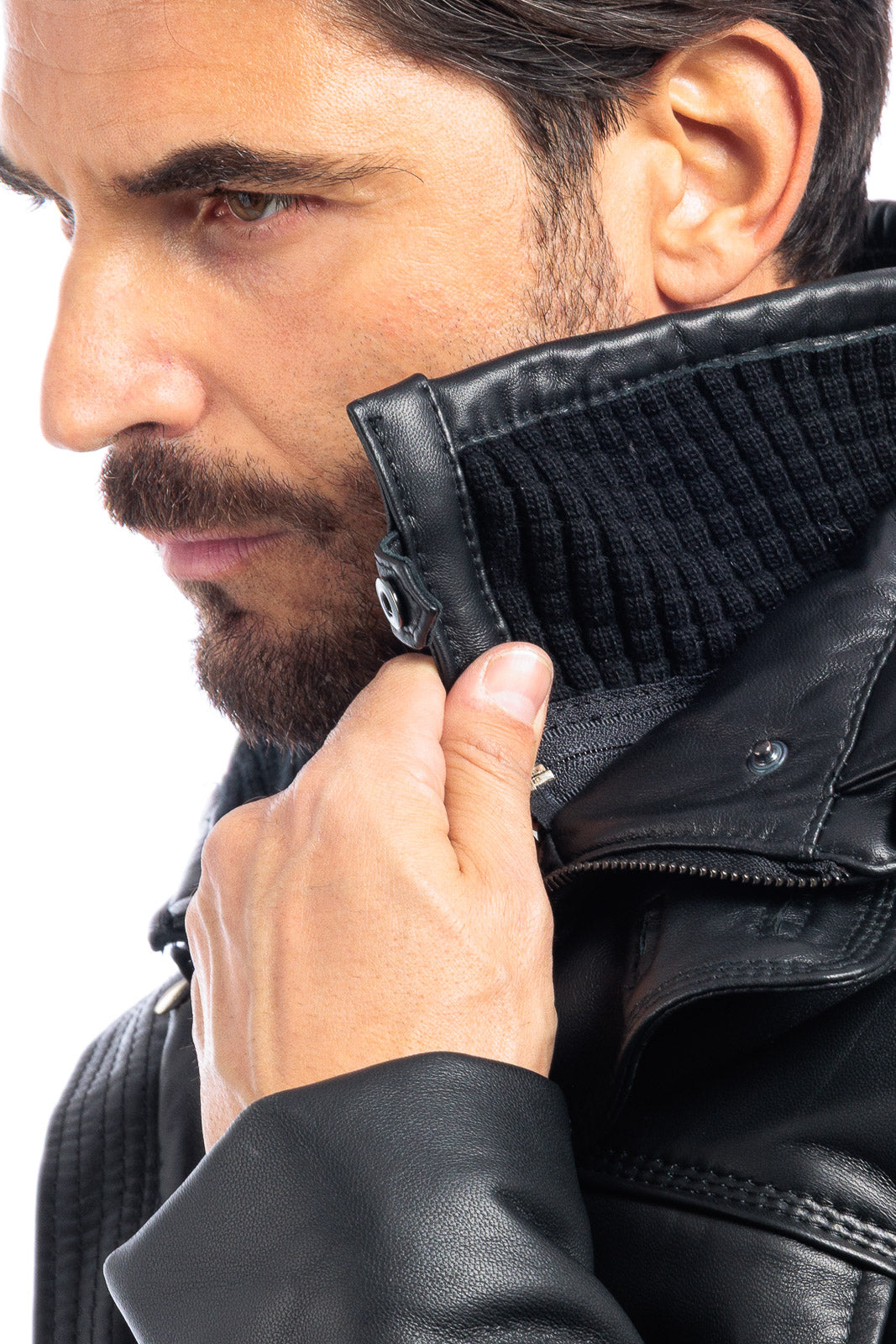 Piumino in vera pelle uomo con zip nero