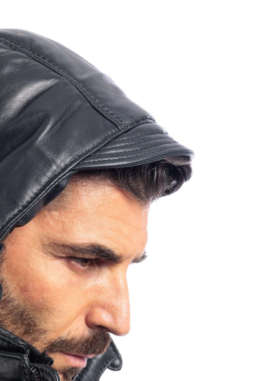 Piumino in vera pelle uomo con zip nero