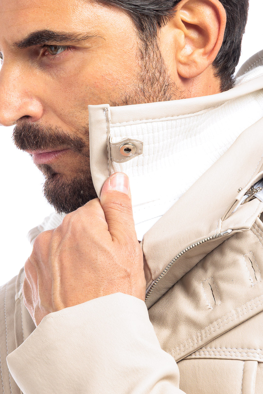 Piumino in vera pelle uomo con zip panna