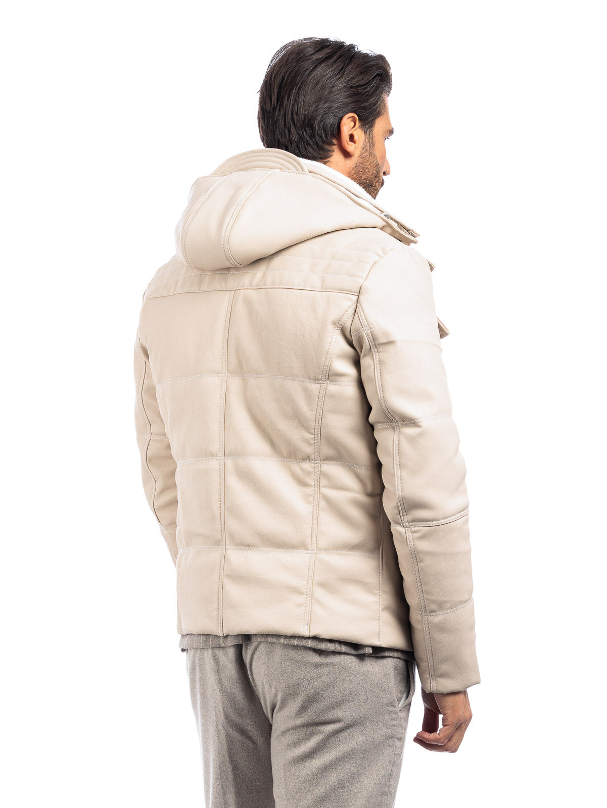 Piumino in vera pelle uomo con zip panna