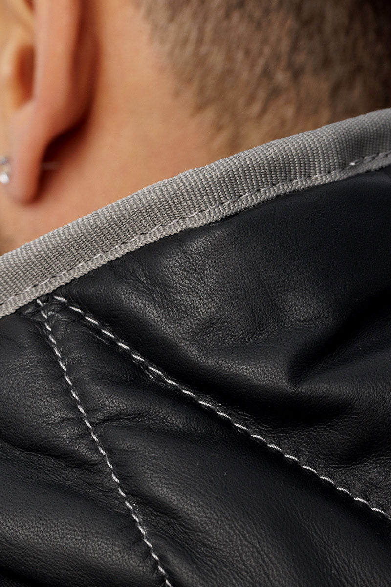Piumino in vera pelle uomo con zip VISC nero