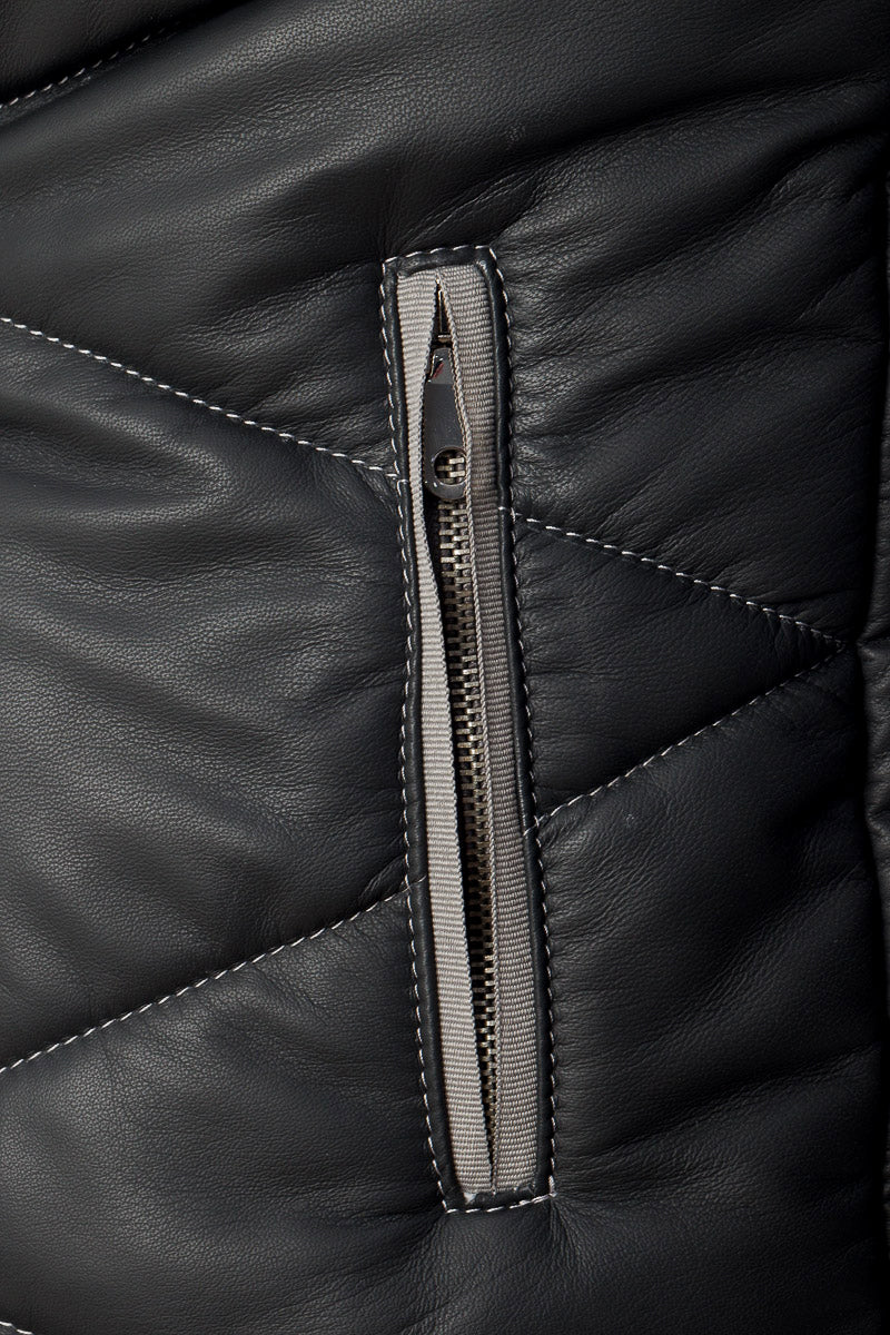 Piumino in vera pelle uomo con zip VISC nero