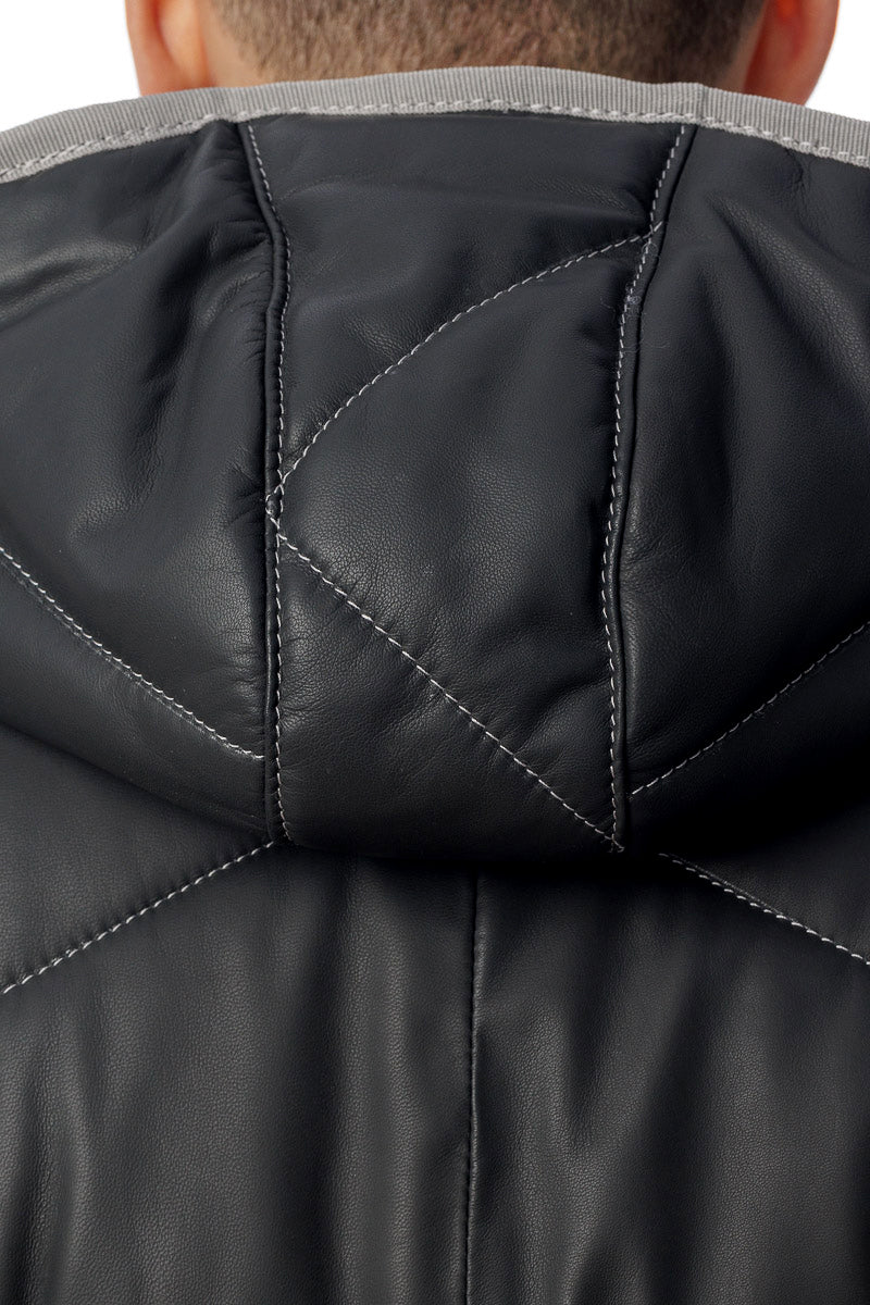 Piumino in vera pelle uomo con zip VISC nero