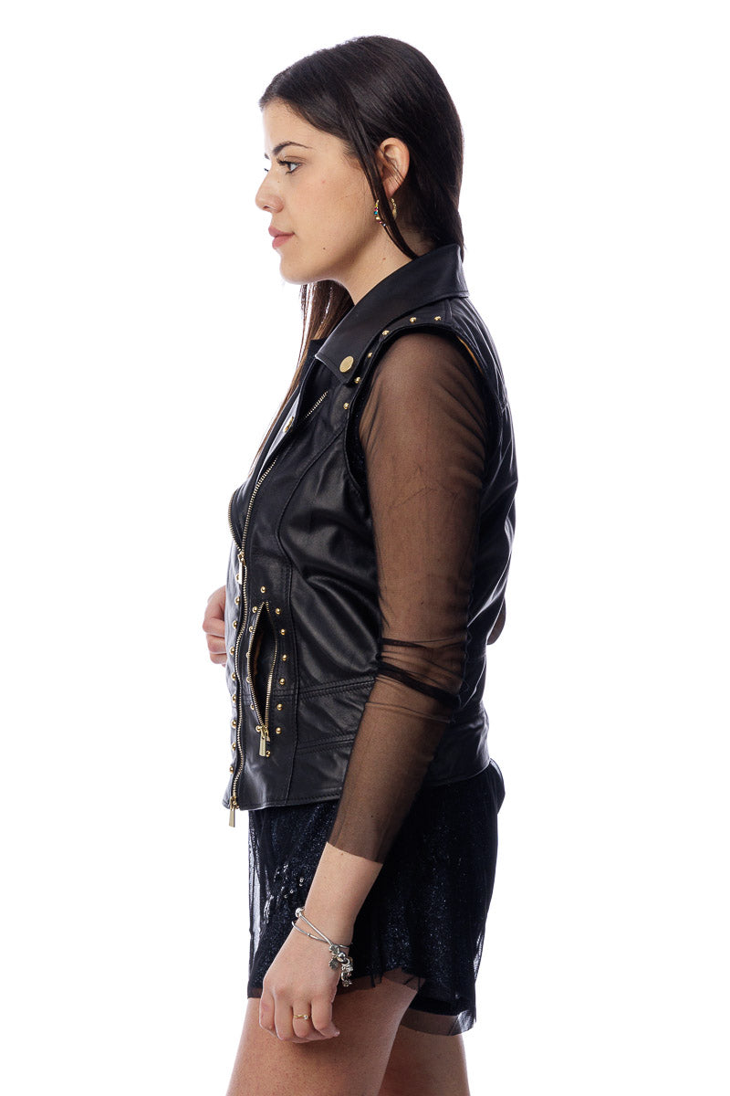 Smanicato in pelle nero accessori oro