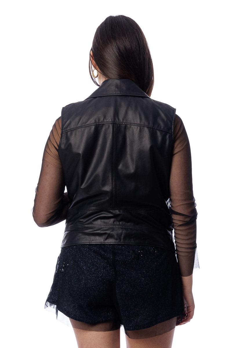 Smanicato in pelle nero accessori oro