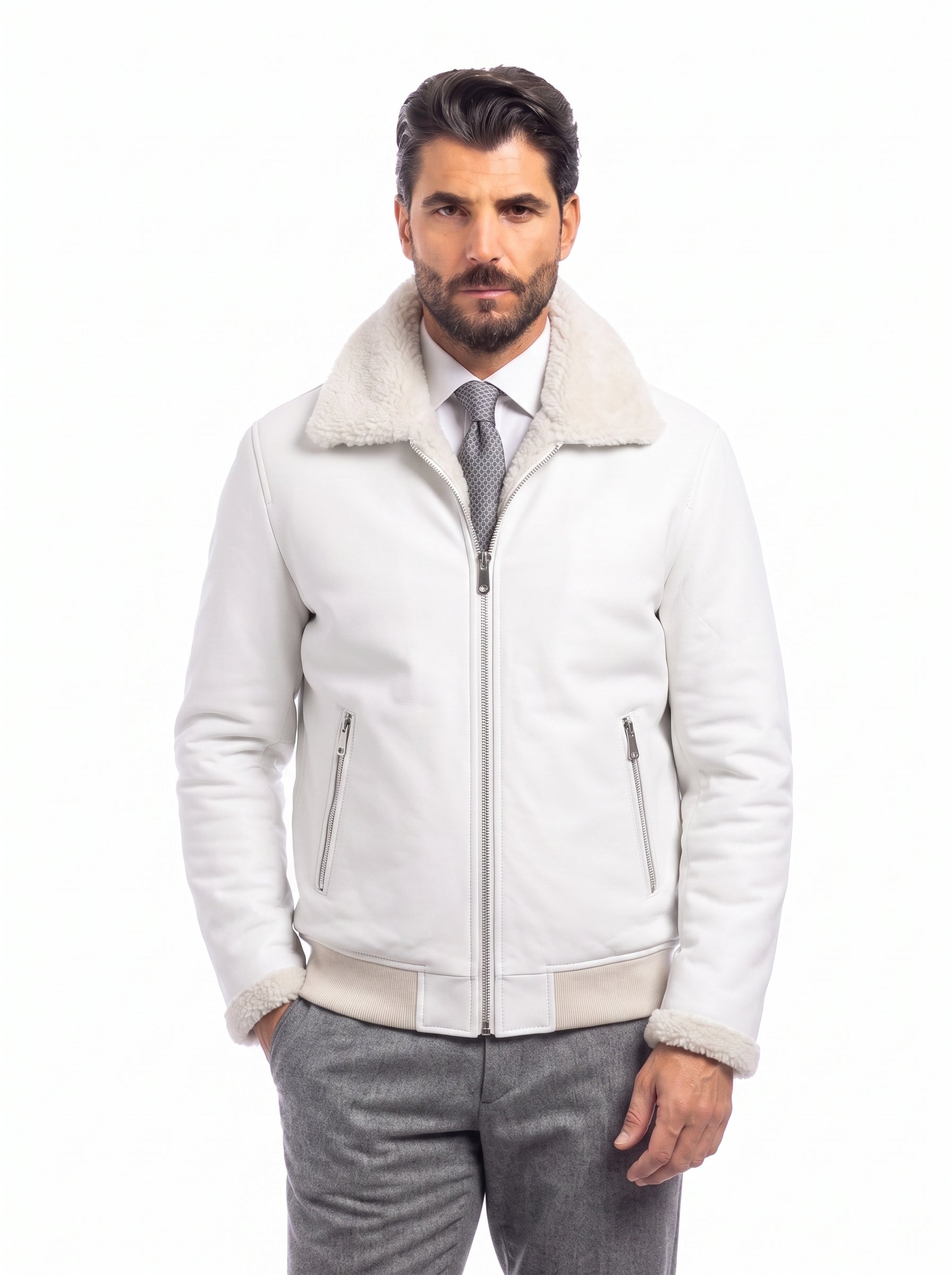 Giacca biker montone uomo panna