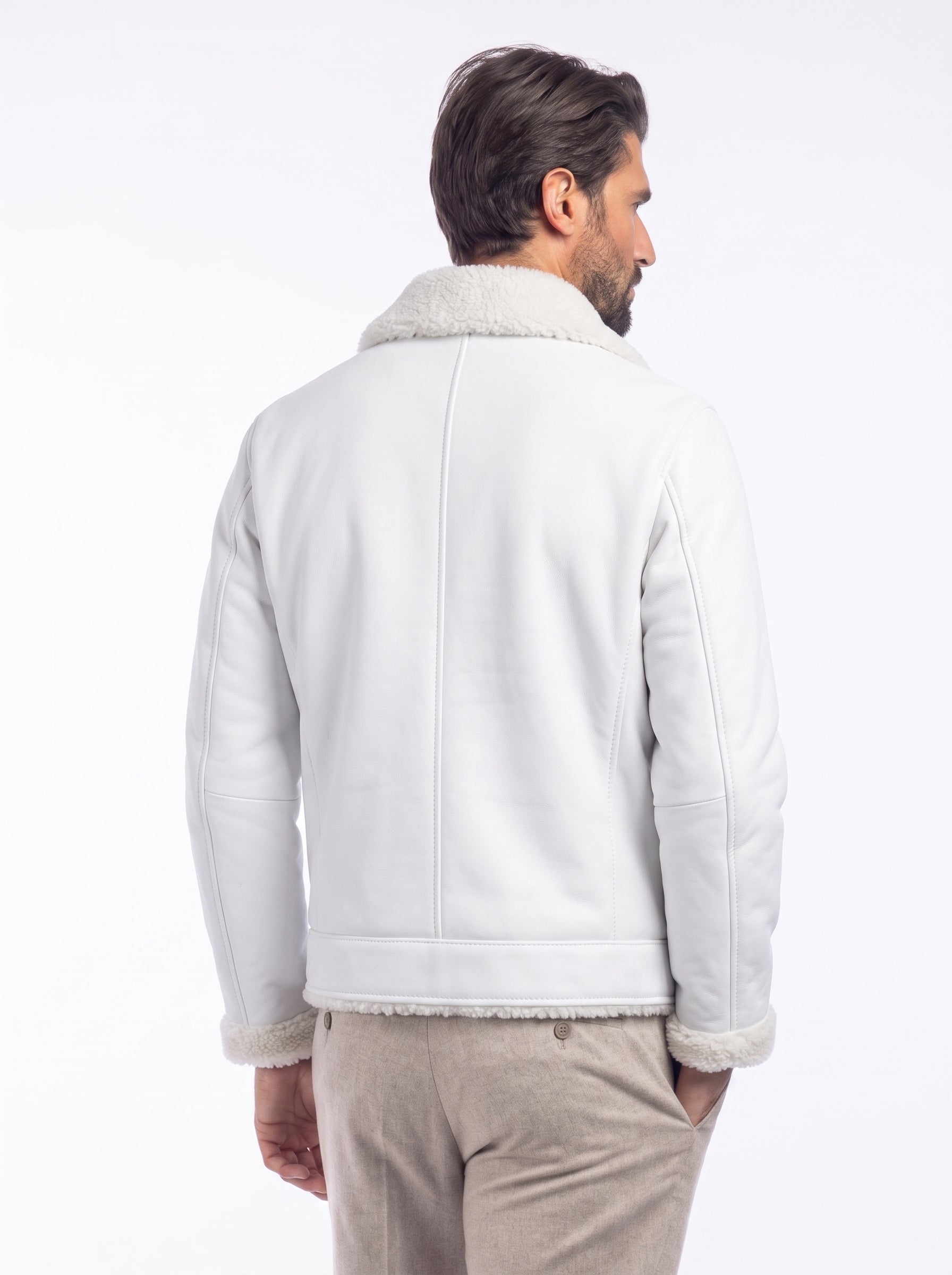 Giacca biker montone uomo panna