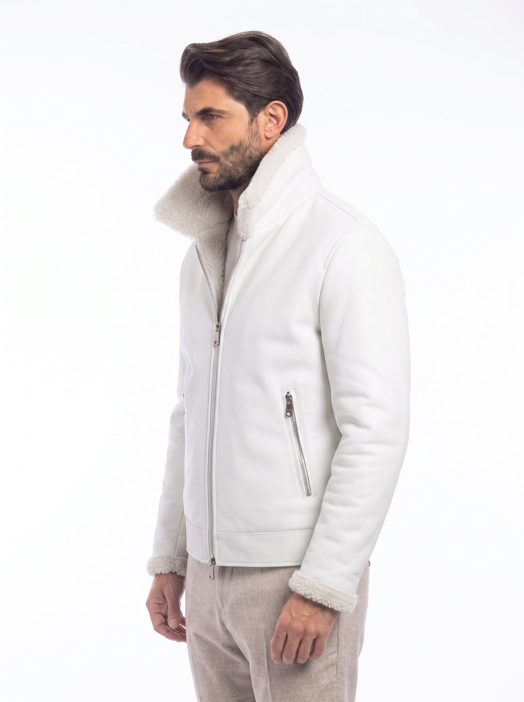 Giacca biker montone uomo panna