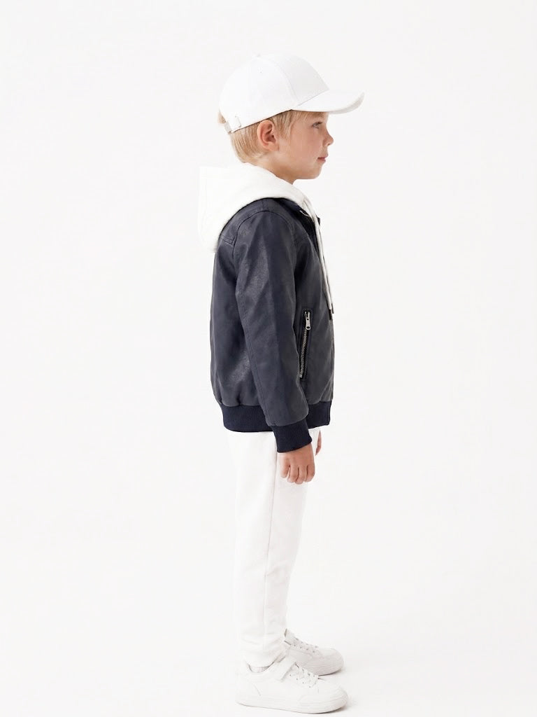 Bomber in pelle con zip POLO blu bambino