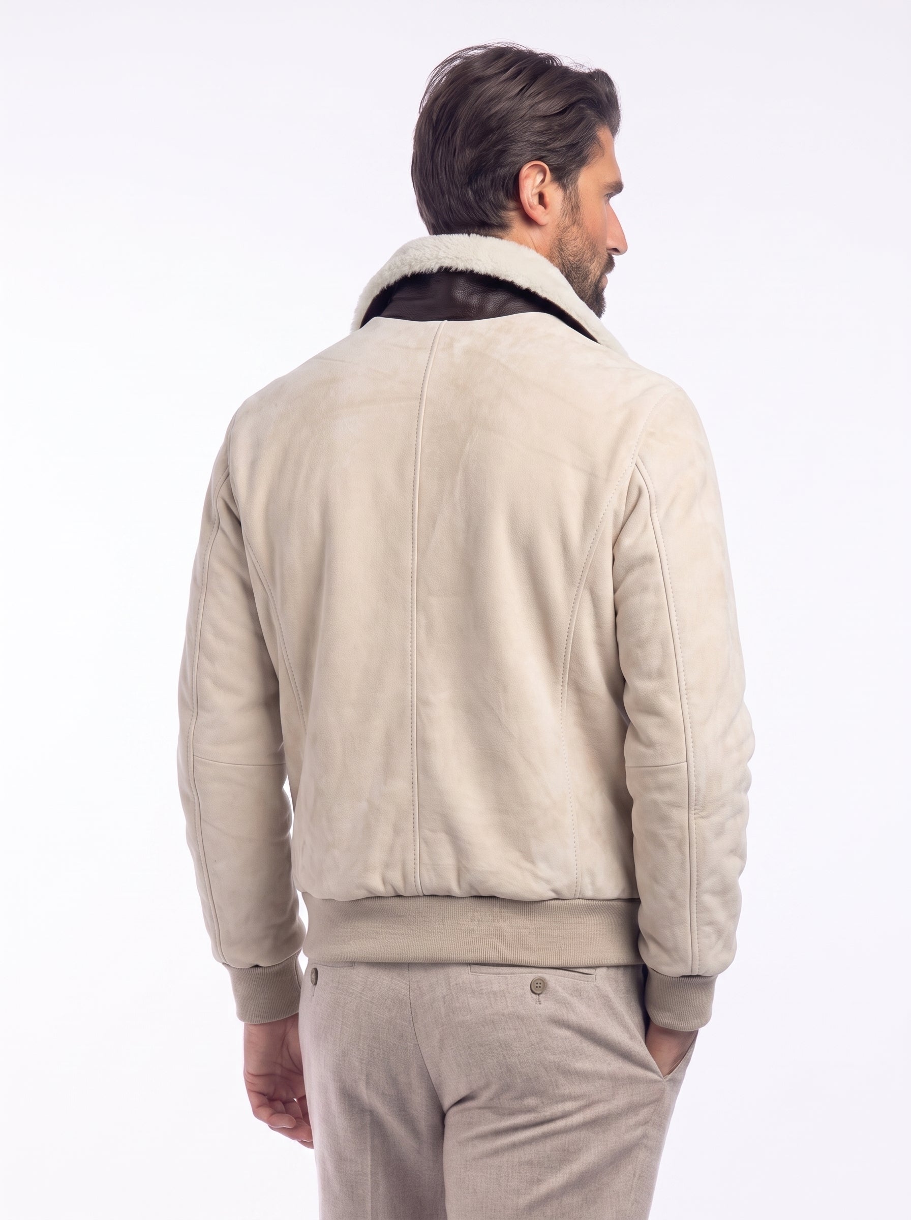 Bomber montone e camoscio di renna uomo sabbia