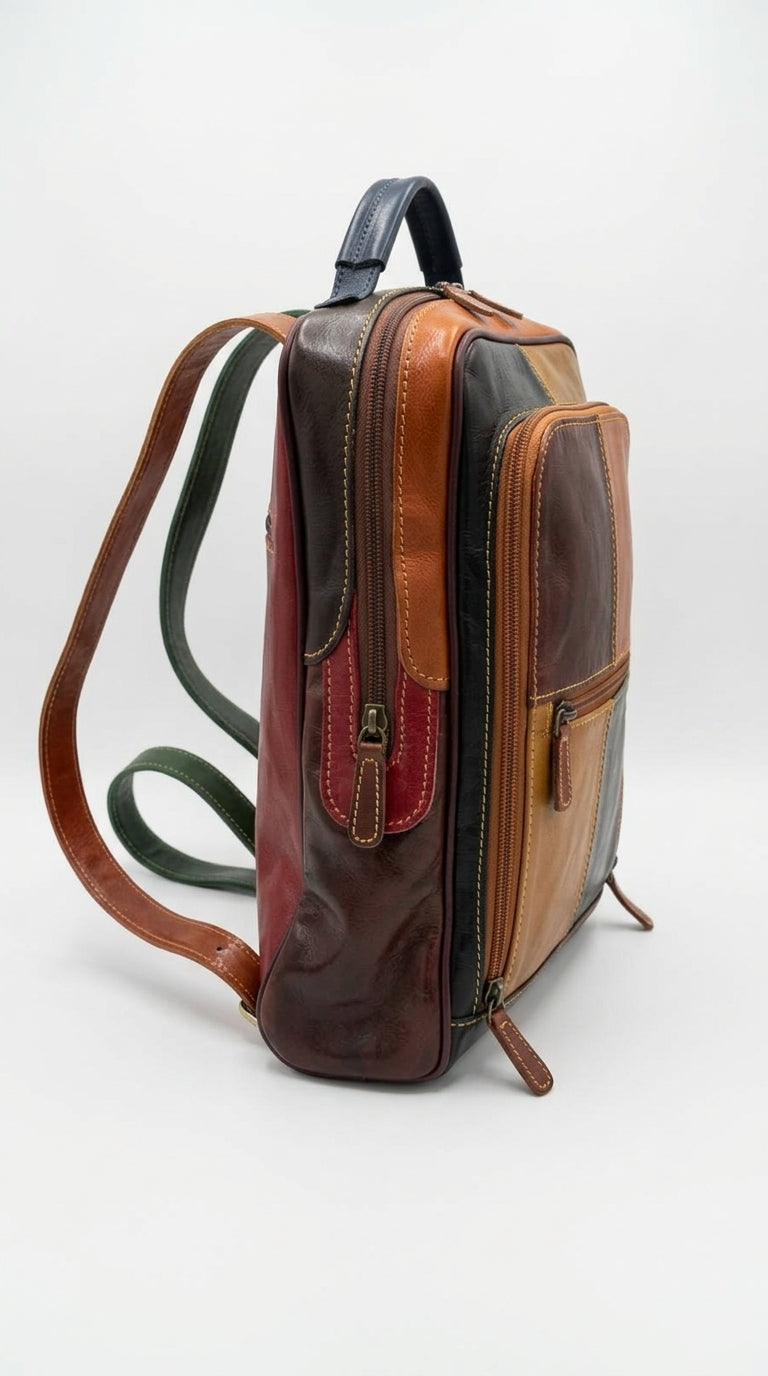 Zaino nero in pelle uomo brd light multicolor