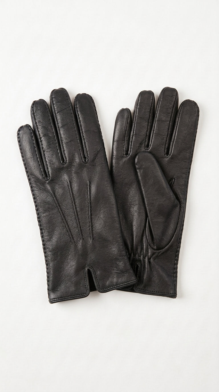 Guanto in vera pelle da uomo 3 stripes nero cervo foderato cashmire