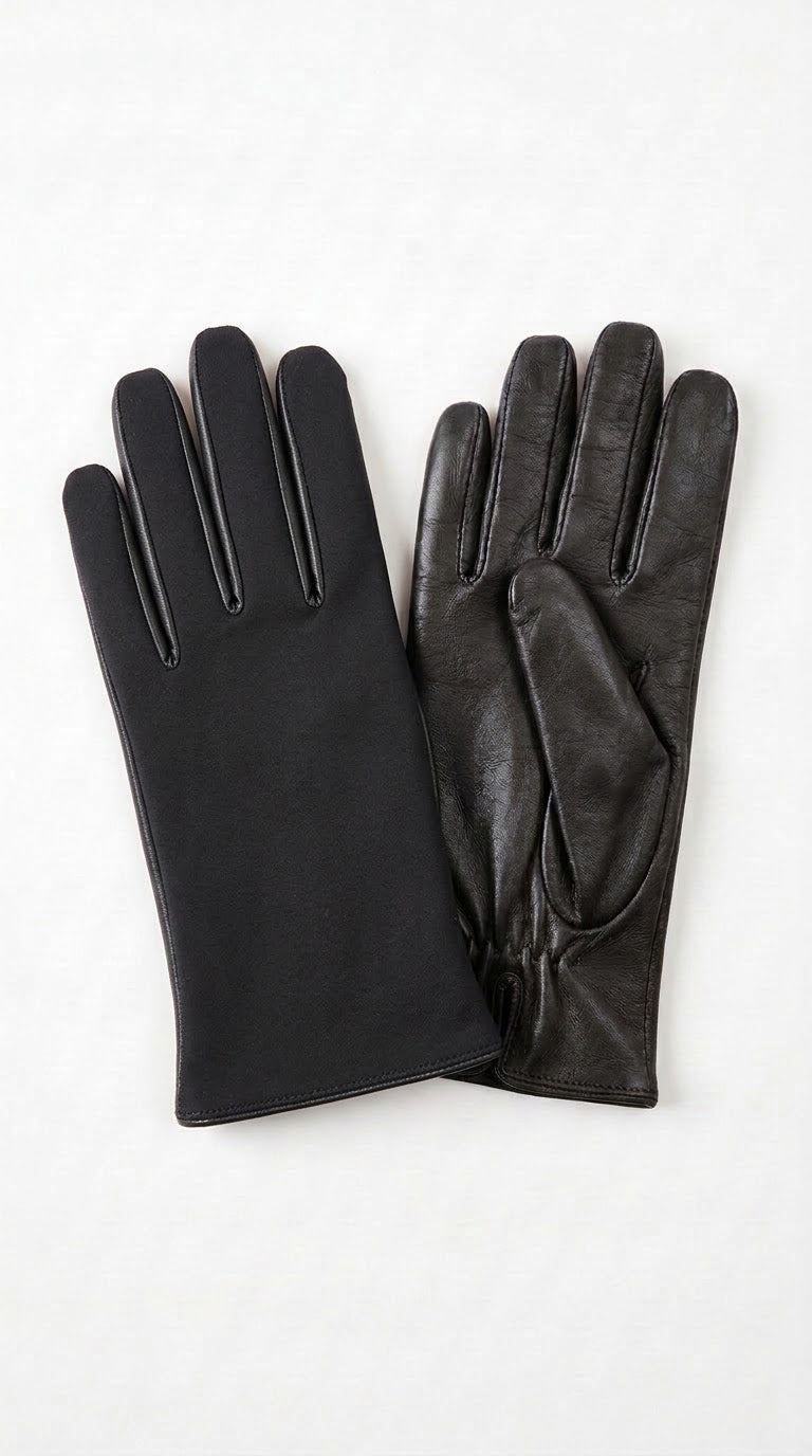 Guanto in vera pelle e nylon da uomo nero foderato cashmire