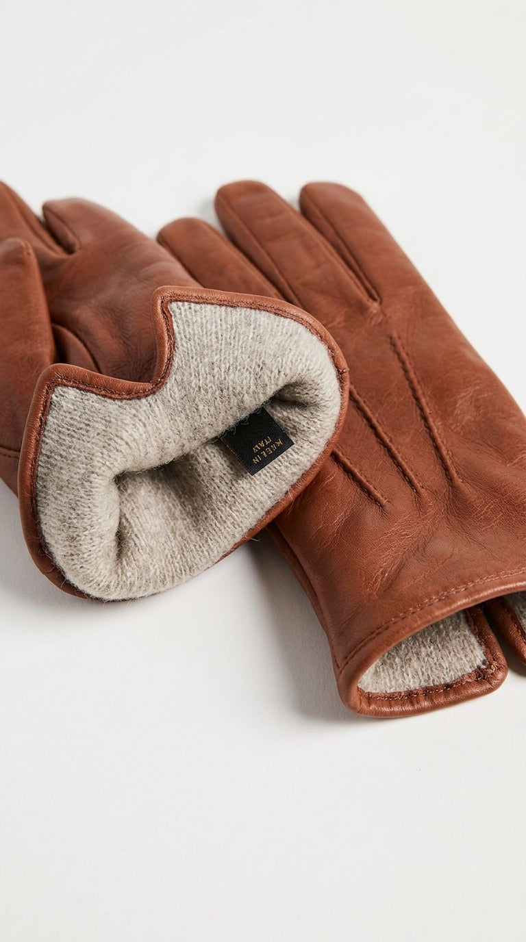 Guanto in vera pelle da uomo 3 stripes cognac foderato cashmire