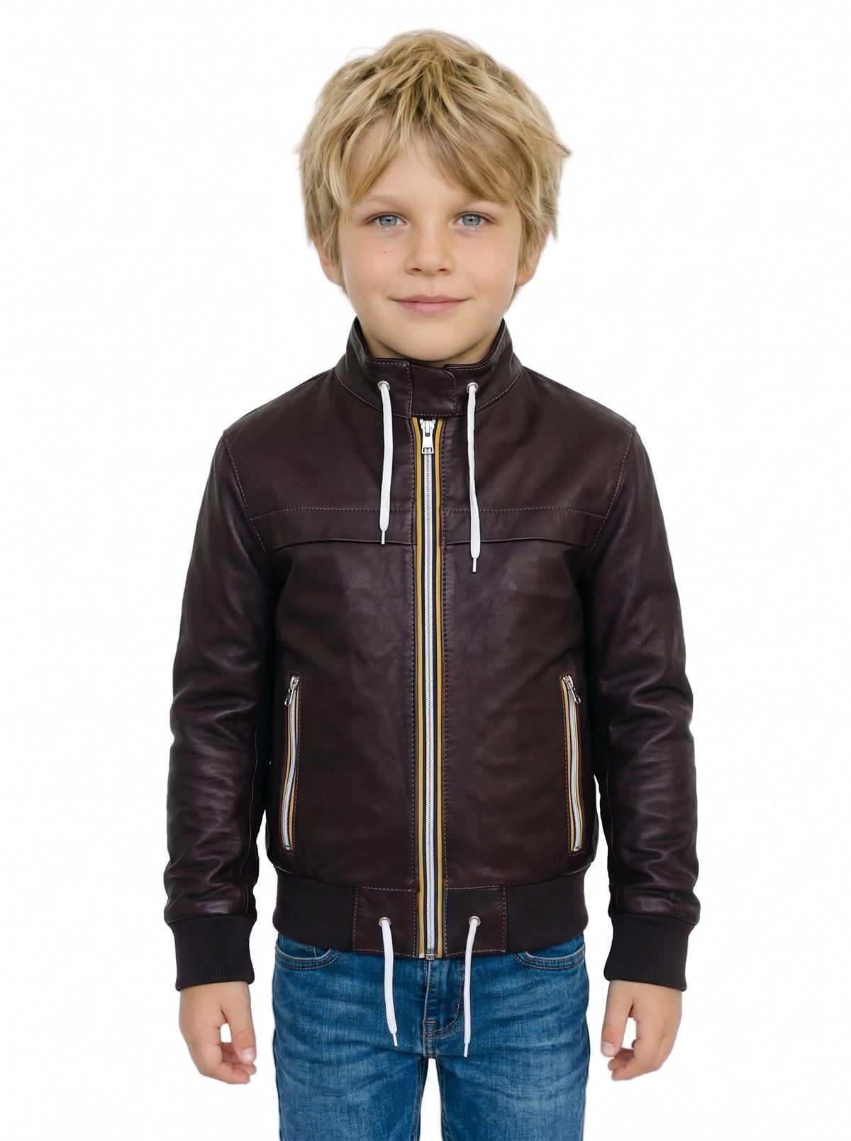 Bomber Gold Bunn testa di moro in vera pelle con zip bambino