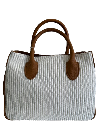 Borsa in vimini panna e marrone 7
